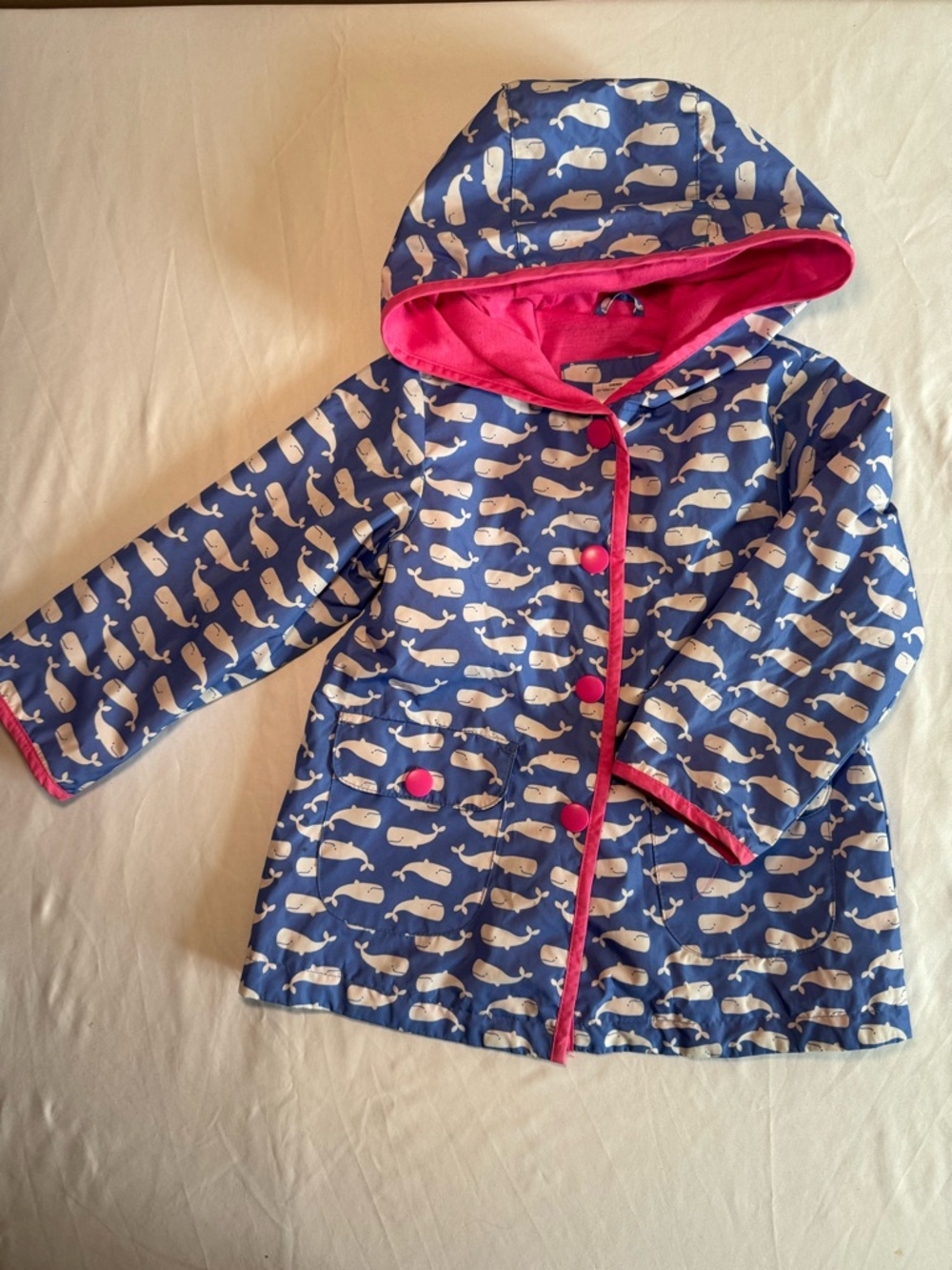 Carter's Navy Whale Print Raincoat with Bright Pink Trim